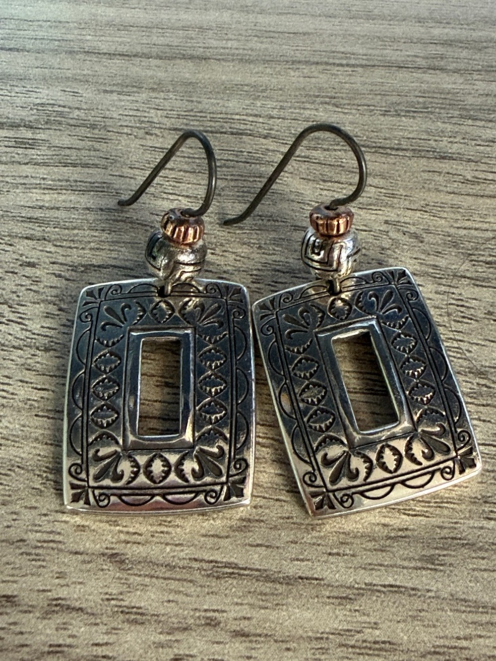 Brighton Silver-Tone Rectangular Drop Earrings with Copper Accents